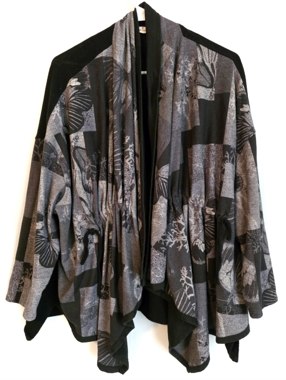 LAGENLOOK Art To Wear Drawstring Drape Cheyenne Butterfly Cardi Jacket S/M